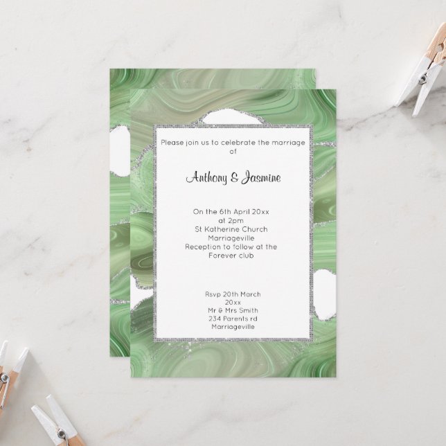 Faire-part de mariage EN MARBRE ÉLÉGANT EN PARTIES (Devant/Arrière en situation)