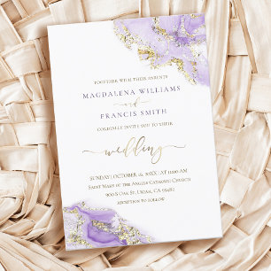 faire-part de mariage en marbre liquide lavande or