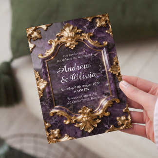 Faire-part de mariage en marbre or violet