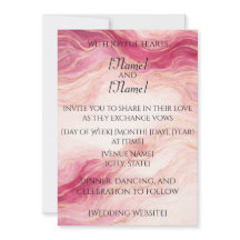 Faire-part de mariage en marbre rose et or
