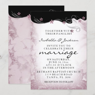 Faire-part de mariage en marbre rose mauve Modèle
