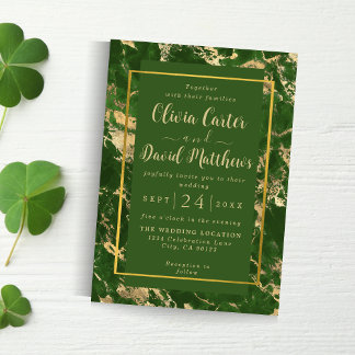 Faire-part de mariage En Marbre Vert Et Or