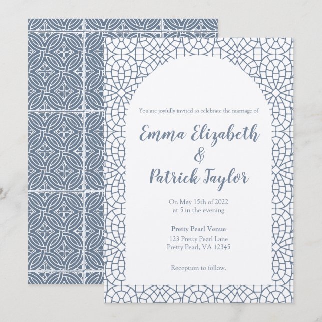 Faire-part de mariage en mosaïque bleue (Devant / Derrière)