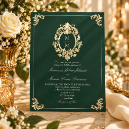 Faire-part de mariage en or baroque vert émeraude