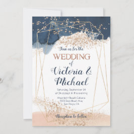 Faire-part de mariage en or bleu rose bleu marine