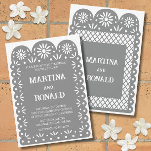 Faire-part de mariage en papier découpé gris mexic