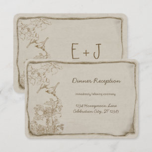 Faire-part de mariage en parchemin vieilli oiseaux