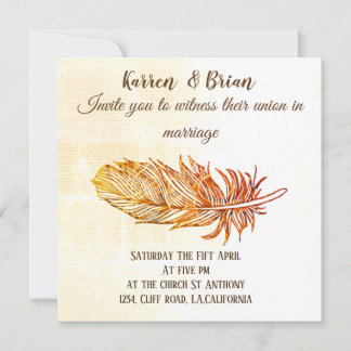 Faire-part de mariage en plumes dorées
