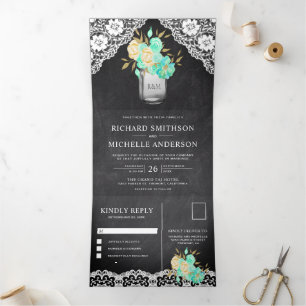 Faire-part de mariage en pot Mason Floral Mint Tab