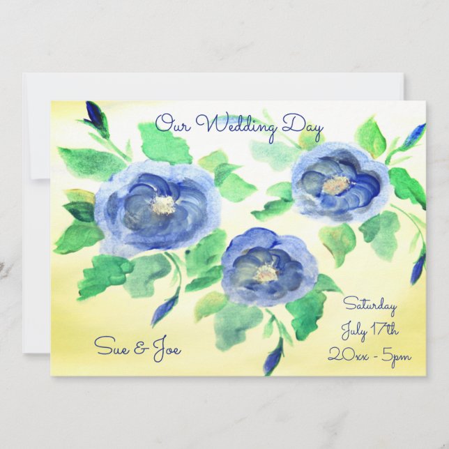 Faire-part de mariage en Roses bleu aquarelle (Devant)
