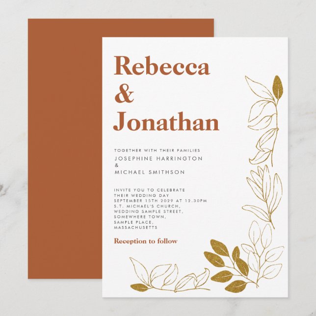 Faire-part de mariage en terre cuite à feuilles d' (Devant / Derrière)