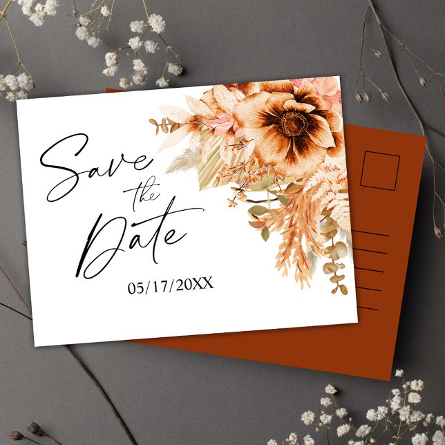 Faire-part de mariage en terre cuite florale (Floral Terracotta Wedding Save The Date Announcement Postcard)