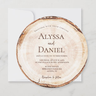 Faire-part de mariage en tranche de bois rustique