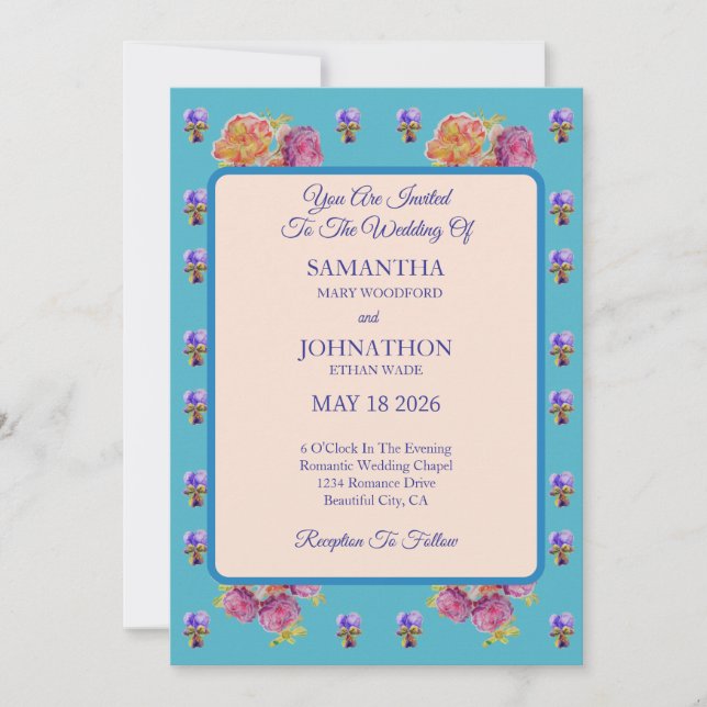 Faire-part de mariage en violette rose Chic de Sha (Devant)