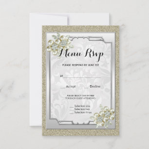 Faire-part de mariage encadré Floral Gem, or et ar