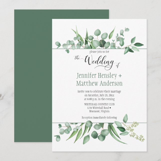 Faire-part de mariage encadrée Eucalyptus Envy (Devant / Derrière)