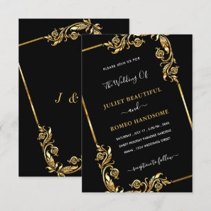 Faire-part de mariage encadrée noir et or