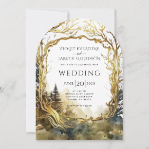 Faire-part de mariage Enchanted Forest Gold Portal