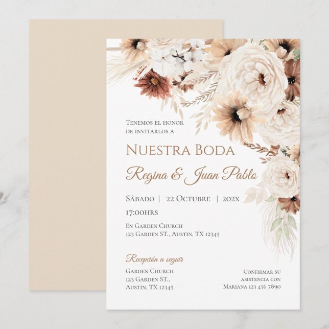 Faire-part de mariage espagnol Boho (Devant / Derrière)