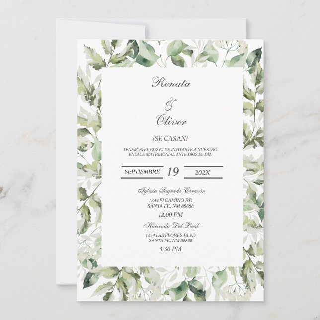 Faire-part de mariage espagnol Eucalyptus verdoyan (Devant)