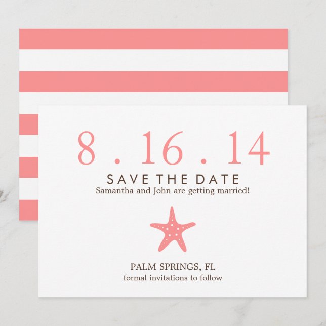 Faire-part de mariage étoile de mer Coral Starfish (Devant / Derrière)