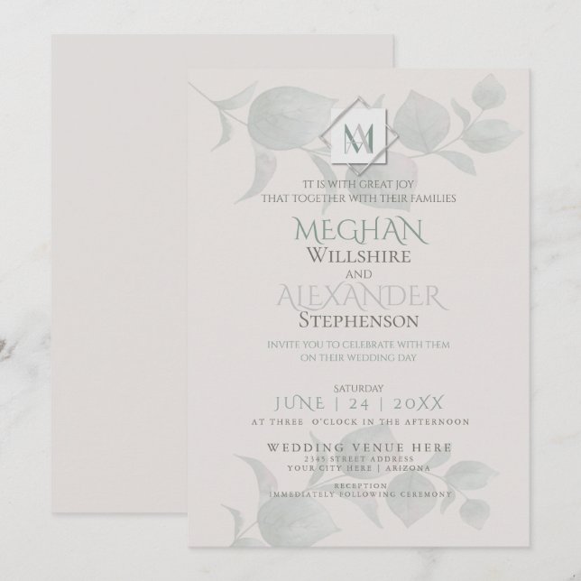 Faire-part de mariage | Eucalyptus argenté (Devant / Derrière)