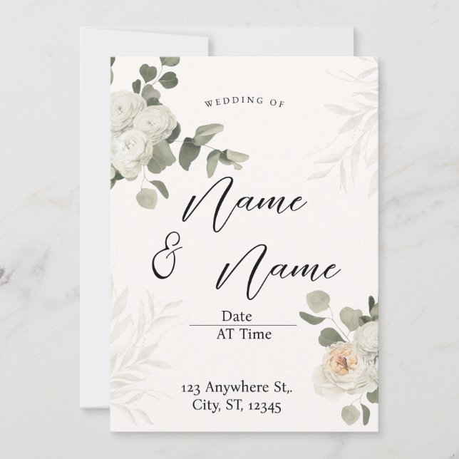Faire-part de mariage Eucalyptus blanc esthétique (Devant)