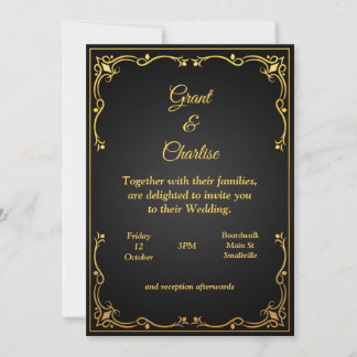 Faire-part de mariage excellent, or et noir