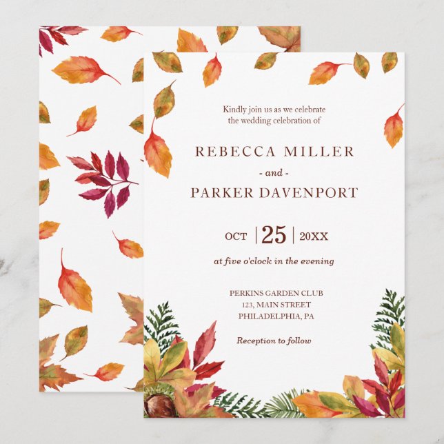 Faire-part de mariage feuillage d'automne (Devant / Derrière)