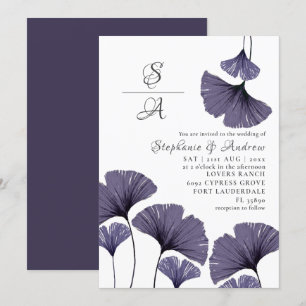 Faire-part de mariage Feuillage de Ginkgo Violet M