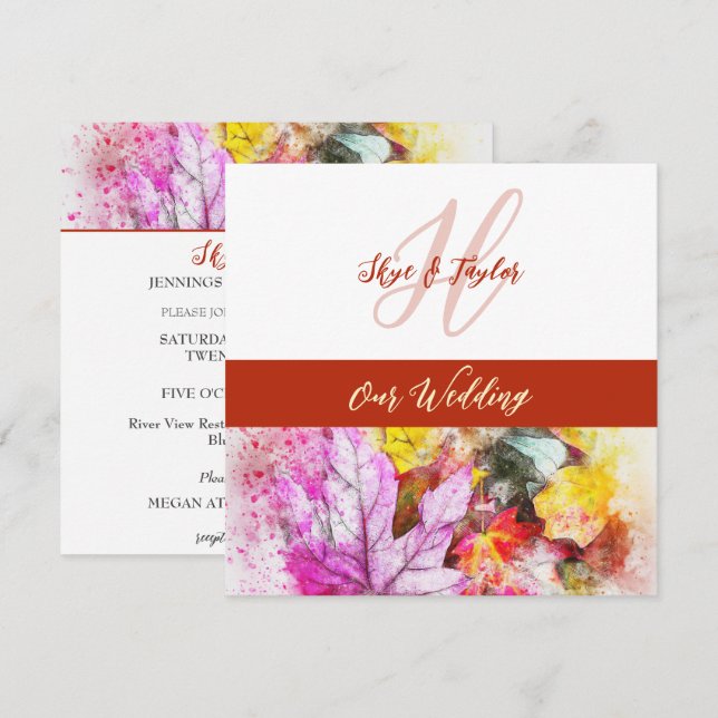 Faire-part de mariage Feuille aquarelle (Devant / Derrière)
