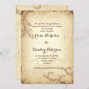 faire-part de mariage feuille de scroll beige vint