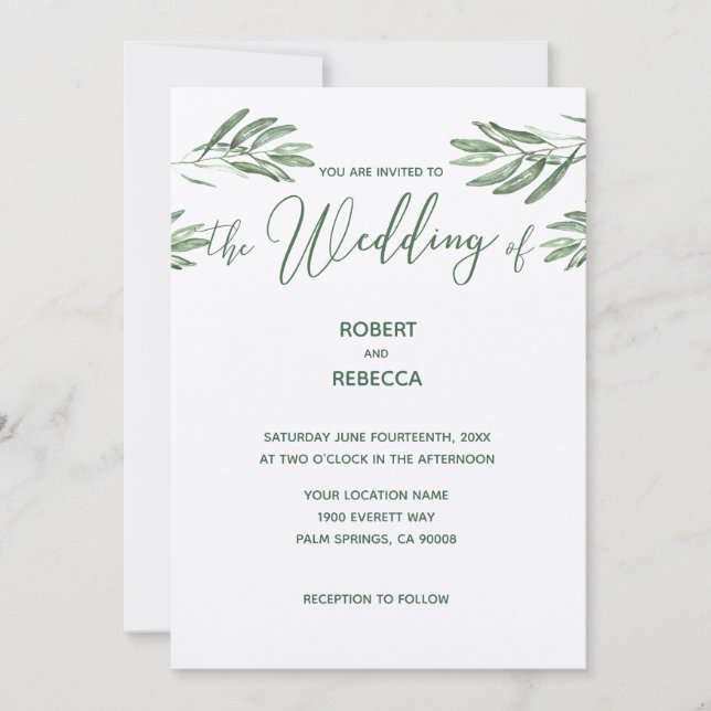 Faire-part de mariage Feuille d'olive (Devant)