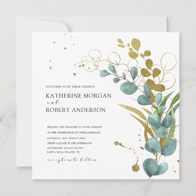 faire-part de mariage feuille d'or (Devant)