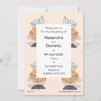Faire-part de mariage - feuille graphique pêche, g