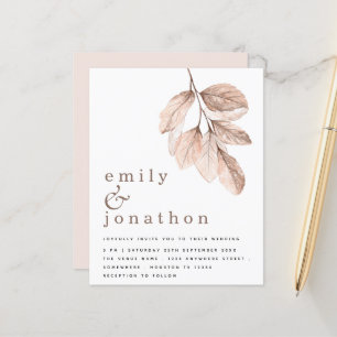 Faire-part de mariage Feuilles de Blush Élégant bu