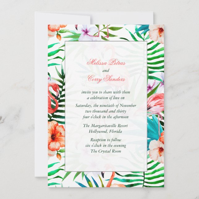 Faire-part de mariage Flamant rose aquarelle (Devant)