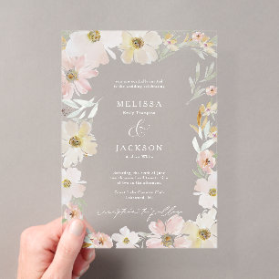 Faire-part de mariage Fleur aquarelle Crème et Ros