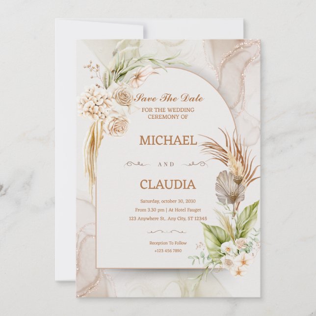 Faire-part de mariage Fleur Brown Et Crème (Devant)