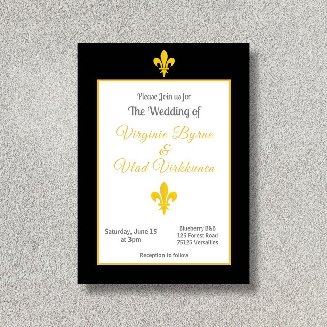 Faire-part de mariage Fleur de Lys Or et Noir (Black & Gold Fleur de Lis Wedding Invitation)