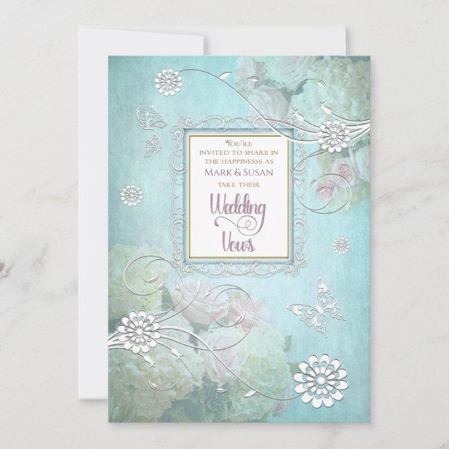 Faire-part de mariage, Fleur Élégante, Papillon (Devant)