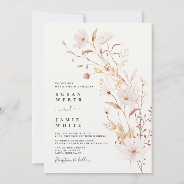 Faire-part de mariage fleur sauvage (Devant)