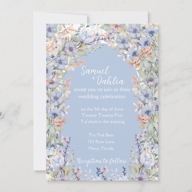 Faire-part de mariage Fleur sauvage bleu avec déta (Devant)
