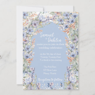 Faire-part de mariage Fleur sauvage bleu avec déta