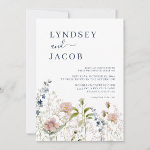 Faire-part de mariage Fleur sauvage bleu Dusty