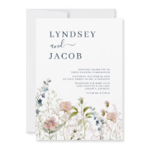 Faire-part de mariage Fleur sauvage bleu foncé