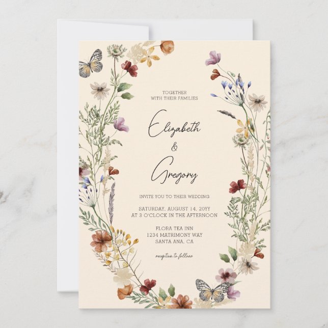 Faire-part de mariage Fleur sauvage Boho (Devant)
