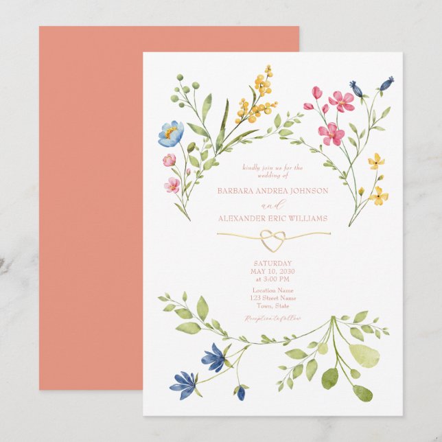 Faire-part de mariage fleur sauvage Boho Peach (Devant / Derrière)