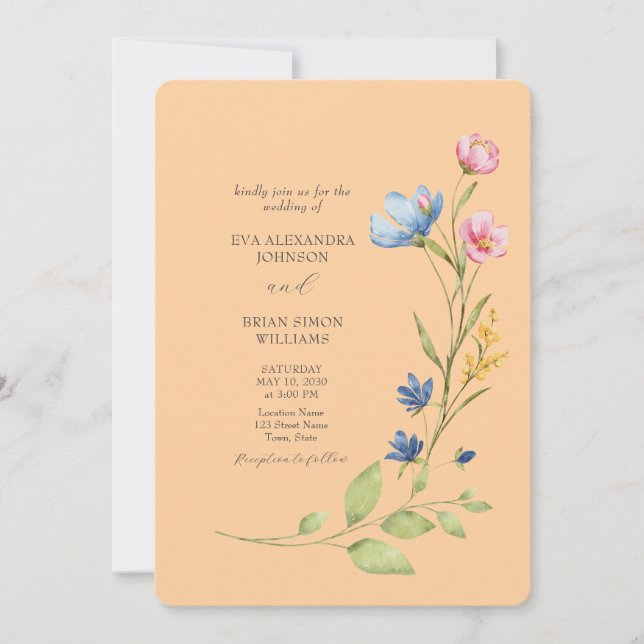 Faire-part de mariage Fleur sauvage couleur ressor (Devant)
