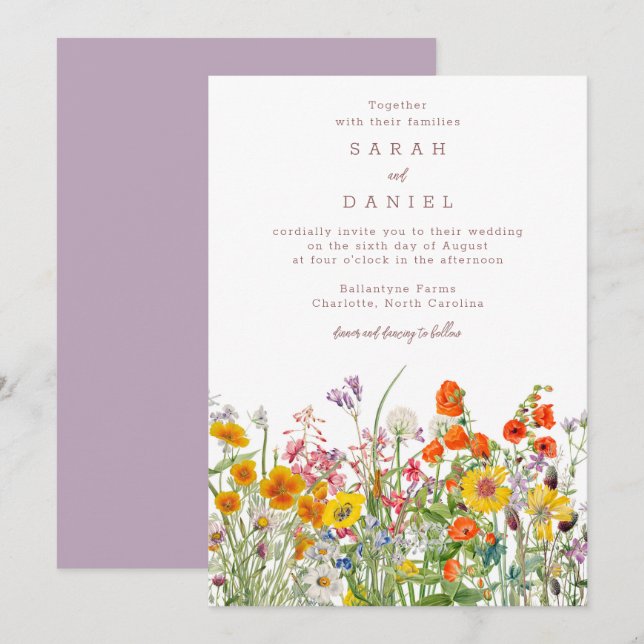 Faire-part de mariage fleur sauvage - Flower Meado (Devant / Derrière)